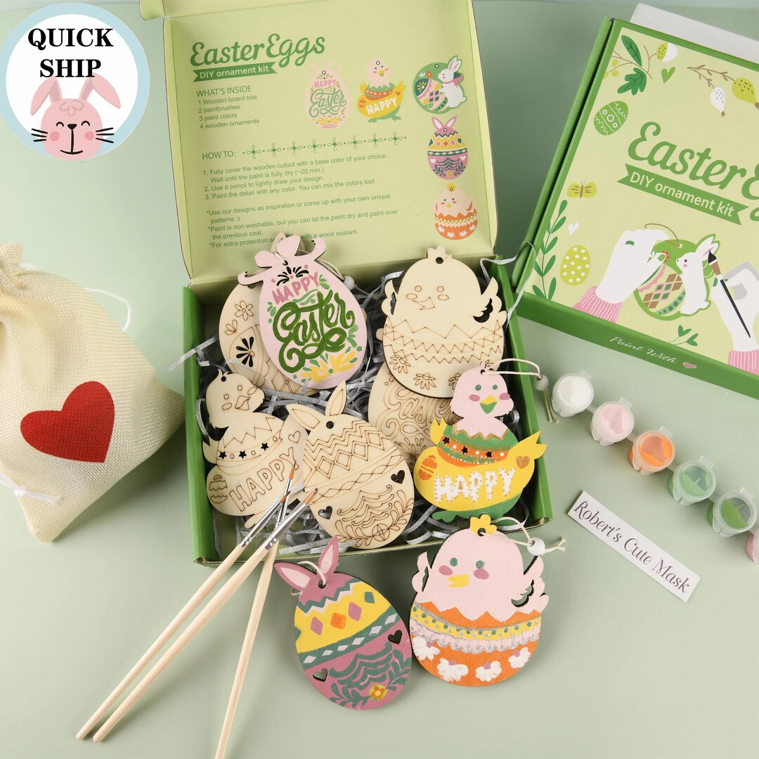 Wooden Easter Egg Ornament Painting Kit, Kids DIY Craft Set, Holiday ...