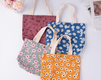 Cabas fleuri en velours côtelé, fleurs de cerisier, marguerite, roses, sac à bandoulière doux pour tous les jours, articles de toilette de voyage, cadeaux d'anniversaire, cartable esthétique