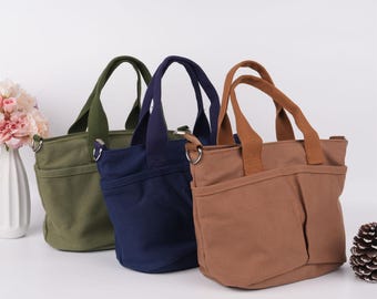 Japanese Style Canvas Tote Bag,Large Capacity Handbag, Solid Color Crossbody Bag,Daily, Multiple Pocket Purse,Birthday Gifts