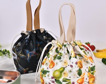 Japanese Style Drawstring Tote Bento Bag,Soft Fabric,Travel Bag,Organizer Bag,Picnic Snacks,Gift for Birthday,Mom