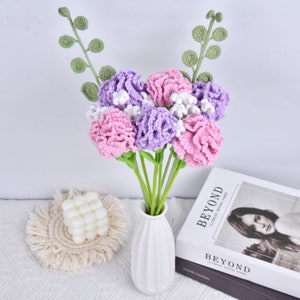 10Pcs Carnation Crochet Flowers,Carnation Crochet Forever Flower,Handmade Knitted Bouquet,Last-minute gifts for Mom,Fall Host Gift