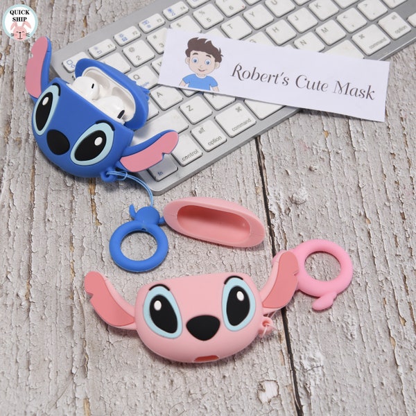 Stitch Airpods Case,Stitch Airpods 1/2 Case,Personality Case,Ring Airpods Case,Cartoon Design,Gift for Kids Teens Adult,Valentines Gift