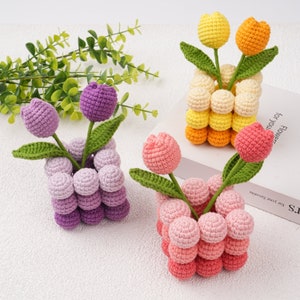 Handmade Crochet Tulips Ornament,Cute Tulip Potted,Flower Home Desk Decor,Spring Decor,Anniversary,Flower,Birthday  Gifts,Fall Host Gift