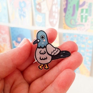 Pigeon pin for backpack, pigeon gift for her, party favors for adults, penpal gift for friend, acrylic pins for bags, whimsical pins, art