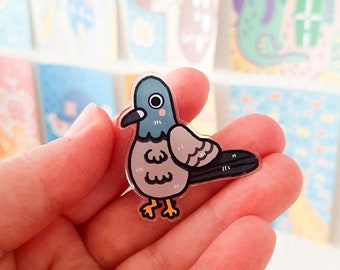 Pigeon pin for backpack, pigeon gift for her, party favors for adults, penpal gift for friend, acrylic pins for bags, whimsical pins, art