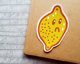 lemon sticker for laptop, fruit stickers for phone case, sad stickers for journal, party favors for birthdays, kawaii stickers for friend