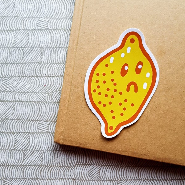 lemon sticker for laptop, fruit stickers for phone case, sad stickers for journal, party favors for birthdays, kawaii stickers for friend