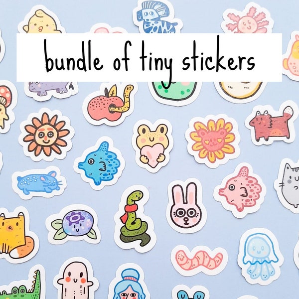mini stickers for planner, tiny stickers for laptop, small stickers for gifts, cute sticker bundle for kids, animal sticker set, whimsical