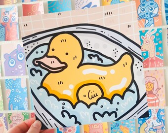 Rubber duck art print, duck art for nursery, bird gift for him, teen girl gift, penpal gift, bird art print, housewarming gifts for new home