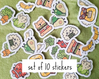 Food sticker pack, mini stickers for laptop, small stickers for planner, tiny stickers for journaling, party favors for adults, whimsical