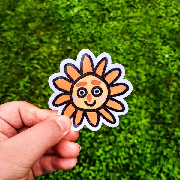 sun sticker for laptop, nature gift for kids, flower sticker for phone, plant lover gift for women, party favors for birthdays, whimsical