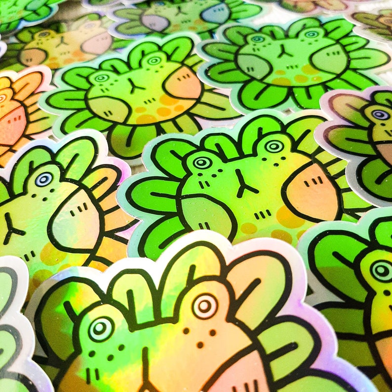 holographic frog sticker for laptop, waterproof stickers for water bottle, frog gifts for teens, cute frog sticker, cute gift for friend image 6