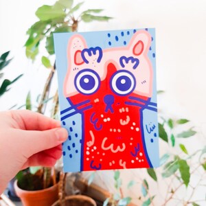 Cartolina di compleanno a forma di gatto, biglietto di auguri a forma di gatto per un amico, arte unica per la cameretta dei bambini, arte divertente per la sala giochi, regali a forma di gatto per le donne, arte stravagante