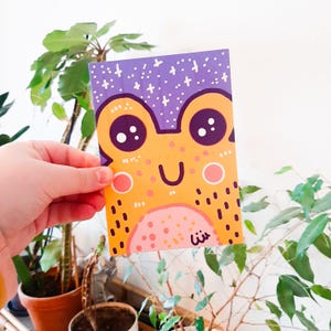 Frog Greeting Card, Postcrossing Postcard, Small Art Print for Kid, Funny Art For Playroom, Birthday Card for Friend, Whimsical Illustration