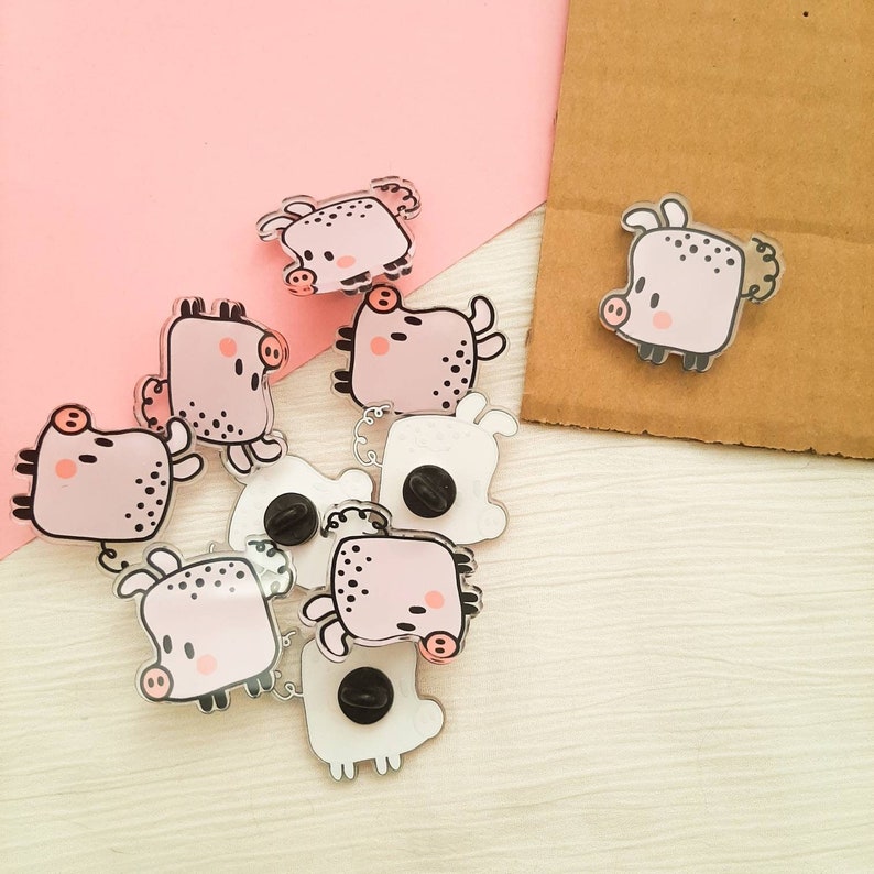 pig pinback, animal pins, small gift for friend, piglet charm, cottagecore accessories, small birthday gift for sister, small party favors image 1