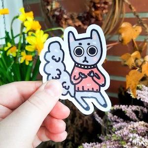 Pegatina de gato gris para portátil, bonitos regalos de gatos para mujeres, divertidos obsequios de fiesta de gatos para adultos, papelería de amigos por correspondencia para adolescentes, pegatina ecléctica