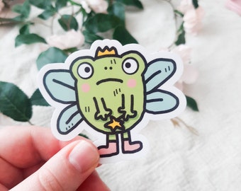 Frog vinyl sticker for notebook, fairy stickers, funny stickers for adults, unhiged stickers, cute gift for friend, gift for self, penpal