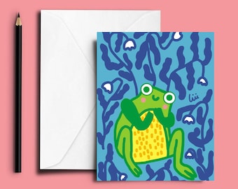 frog greeting card, frog art print for kids room, frog postcard for friend, toad art print for wall, illustrations for nursery, woodland art