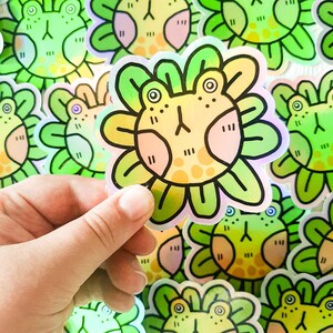 holographic frog sticker for laptop, waterproof stickers for water bottle, frog gifts for teens, cute frog sticker, cute gift for friend image 2