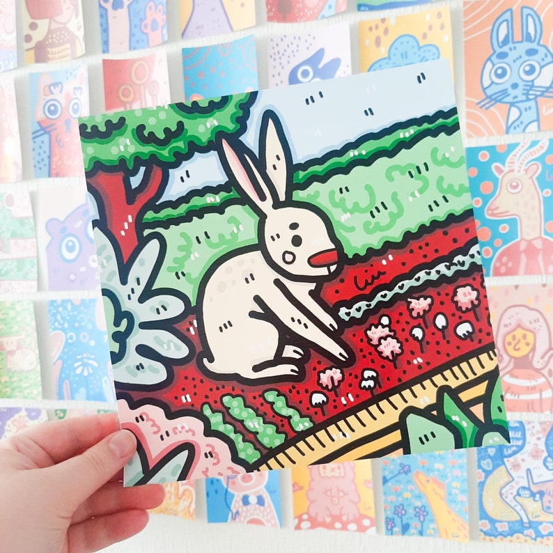 Bunny art print for nursery, nature artwork, rabbit wall art, physical art prints, bunny gift for baby, cute gift for self, penpal gift image 1