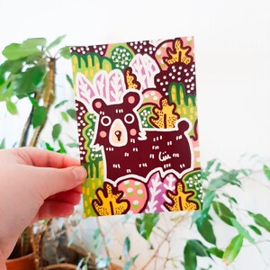Bear Birthday Cards for Friend, Bear Art Wall Decor, Bear Illustration for Kids, Animal Art for Nursery, Unique Art for Kids Room, Small Art
