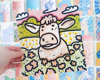 Cow art print for nursery, physical art prints, cow gift for cow lovers, nature landscape wall art, tween girl room decor, cute gift for her