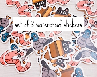 Cute small stickers for water bottle, mini stickers vinyl, tiny stickers for planner, unhinged stickers for laptop, pigeon sticker, cat gift