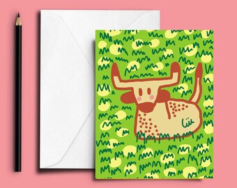 Cow greeting cards, cow gifts for women, cow birthday card, postcrossing postcards, small art print, teen girl gift, cow art print, eclectic