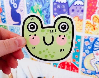 Waterproof frog stickers, frog gift for kids, toad sticker for tumbler, cute gift for women, gift for self, penpal gift for friend, eclectic