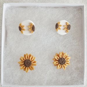 Sunny Stud Collection ǀ Sunflower Polymer Clay Earrings in Gold  ǀ Gifts for Her