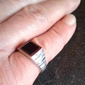 Cyberpunk Silverhand styled  silver Onyx pinky ring