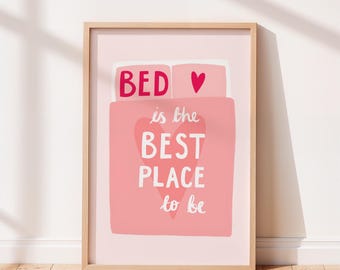 Bed Is The Best Place To Be Illustrated Framed Print