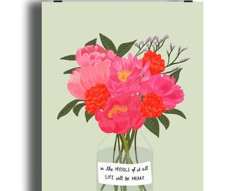 Pink Peonies Unframed Illustrated Art Print