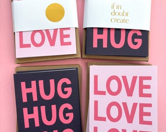 10 x Love and Hug Note Cards - 5 x Hug design & 5 x Love design
