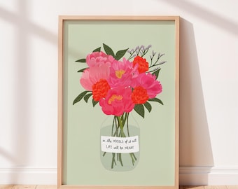 Pink Peonies Illustrated Framed Art Print