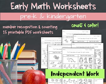 15 afdrukbare werkbladen voor kleuter- en kleuterschoolwiskunde - oefenen met tellen en identificeren van getallen 0-10 - vroeg leren van wiskunde - voorschoolse wiskunde