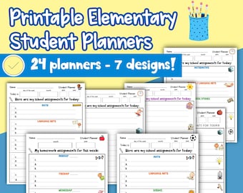 homework planner Printable Elementary Student Planner - Homeschool Student Planner - Student Checklist for Daily Assignments - Student Homework Organizer