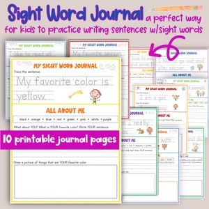 Printable Sight Word Journal - Kindergarten & First Grade -  sentence writing with sight words - guided writing practice- independent packet