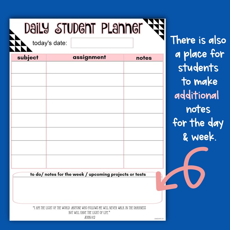 Printable Assignment Planner for Middle &amp; High School Students ...