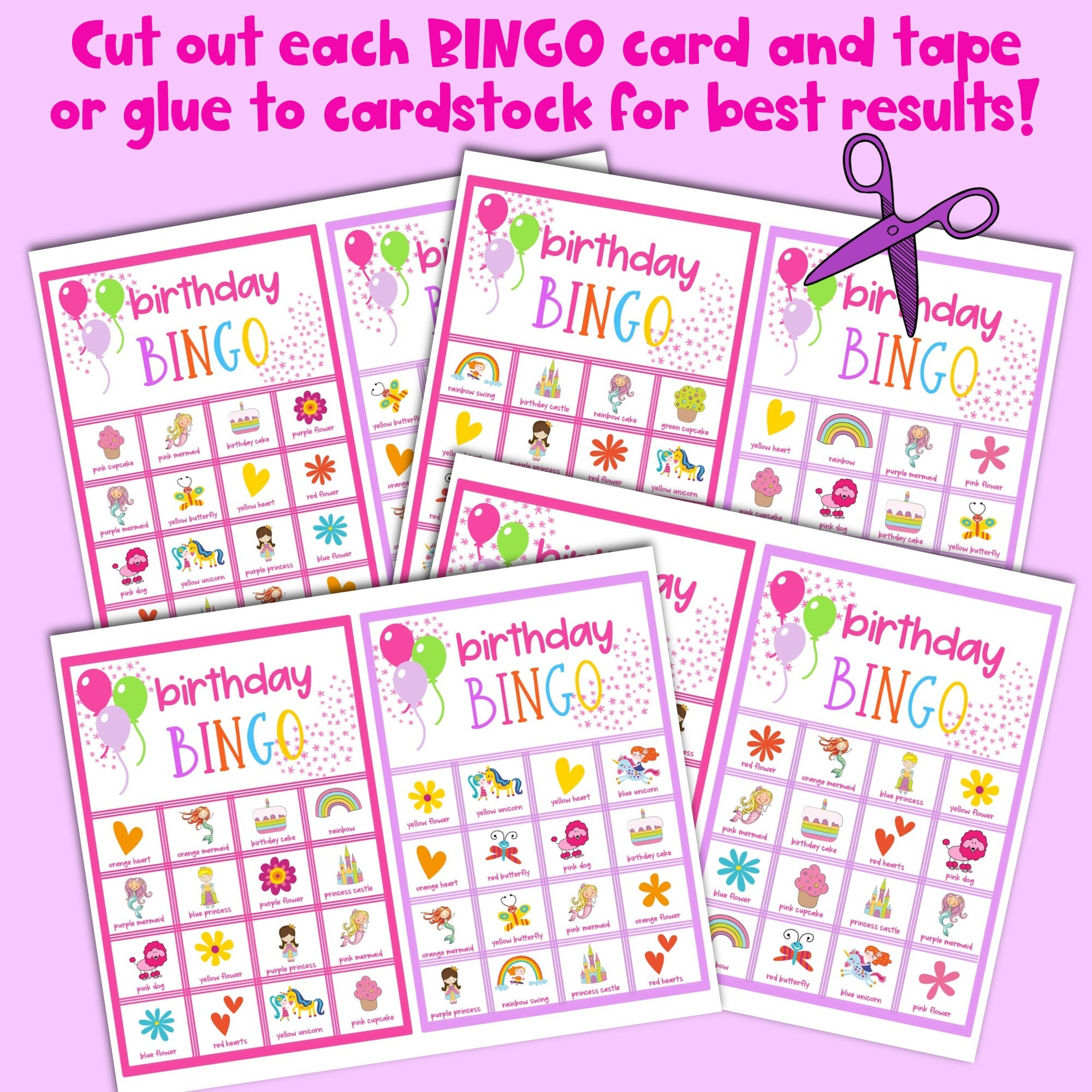 Girl's Printable Birthday BINGO - Girl's Birthday Party Games ...