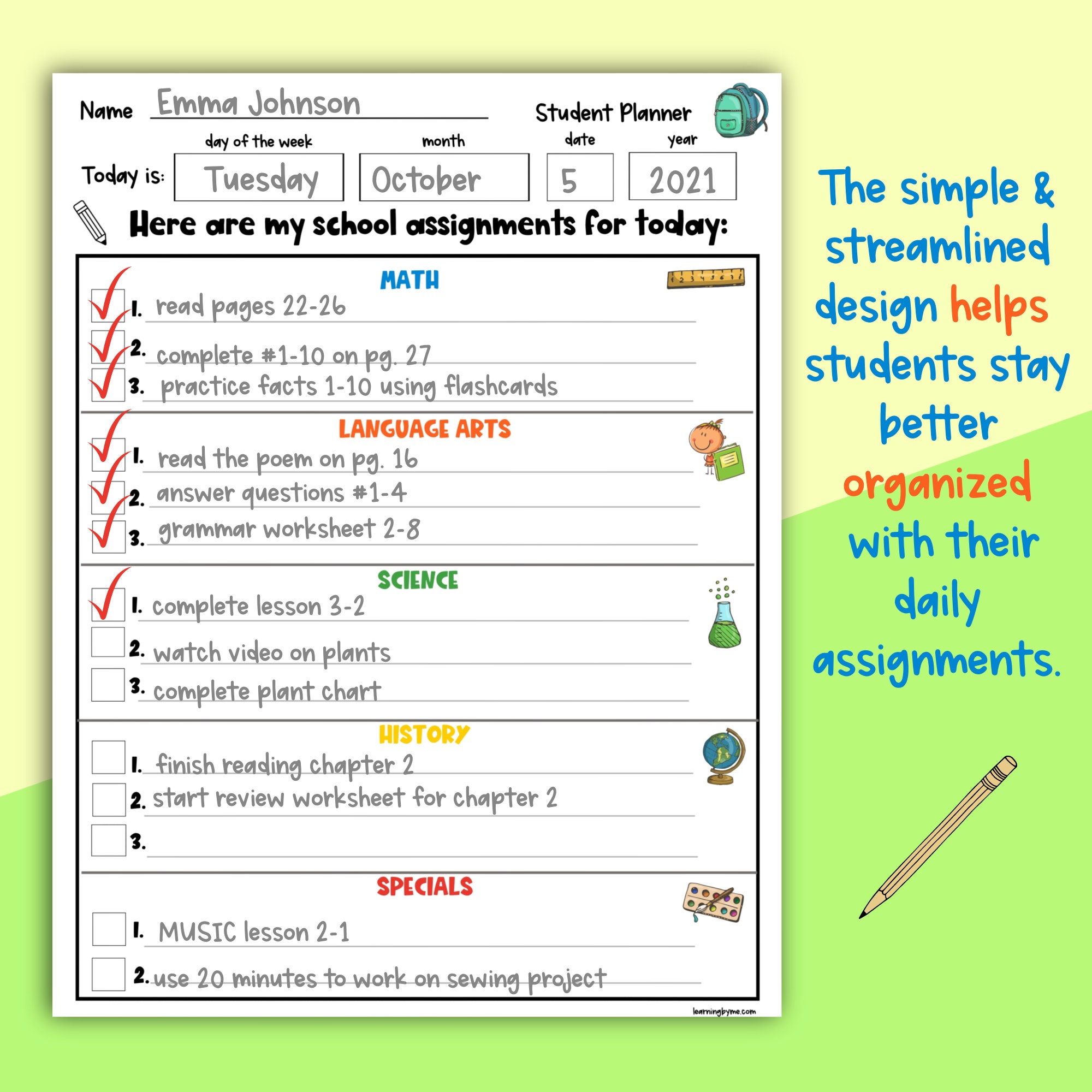 Printable Elementary Student Planner Homeschool Student | Etsy