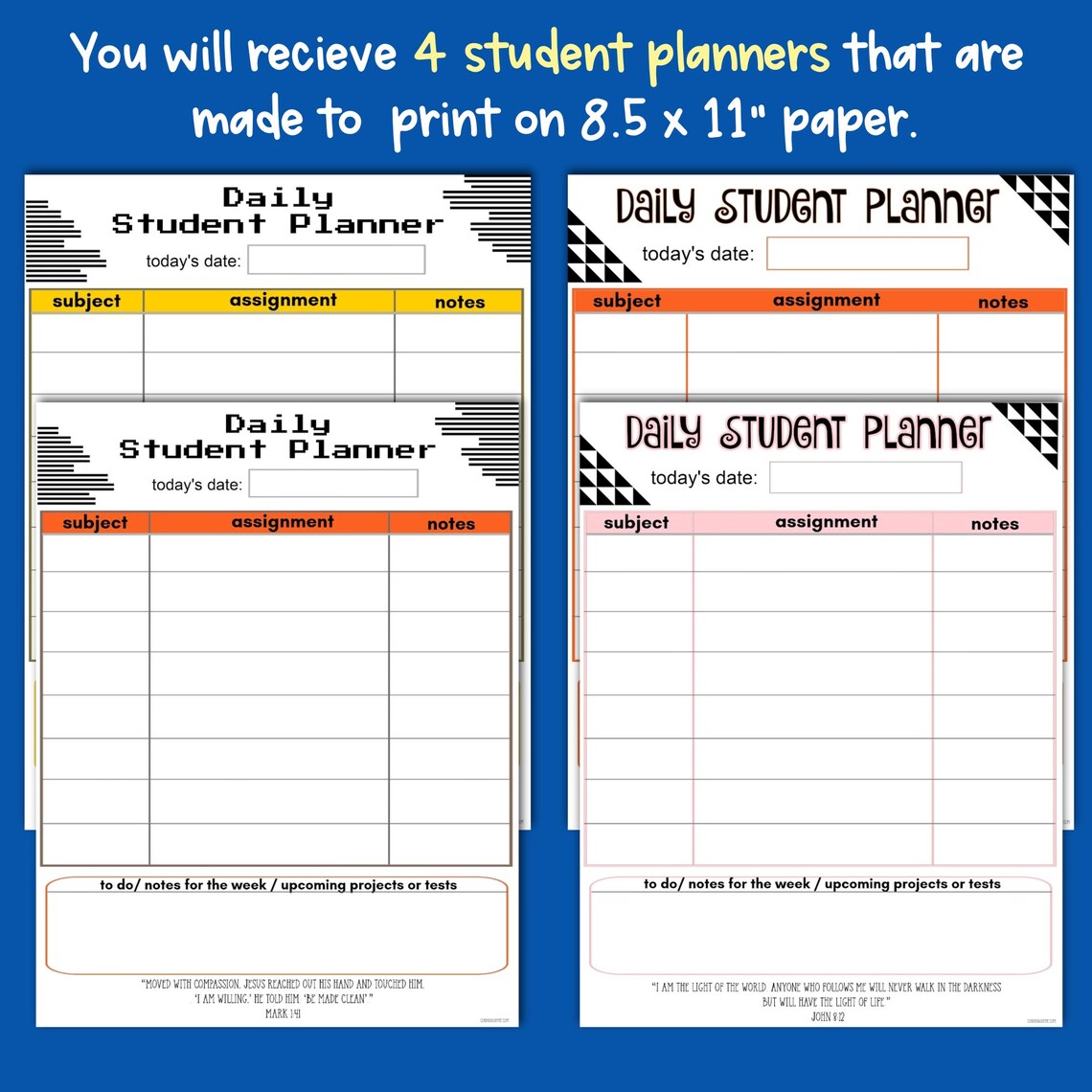 Printable Assignment Planner for Middle &amp; High School Students ...