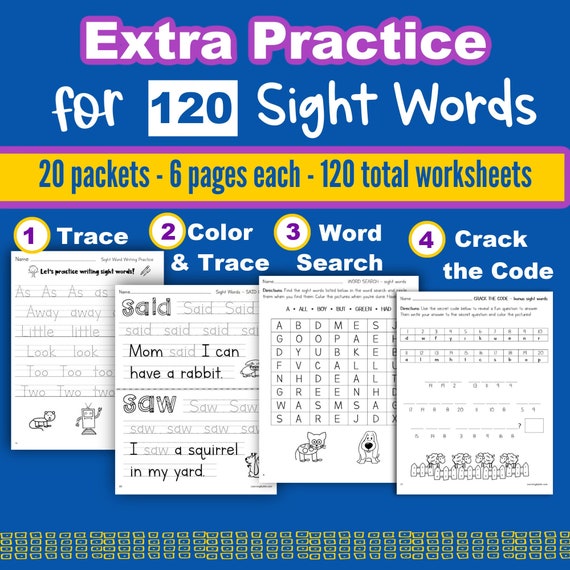 1 Sight Word Worksheets Kindergarten First Grade Sight Etsy