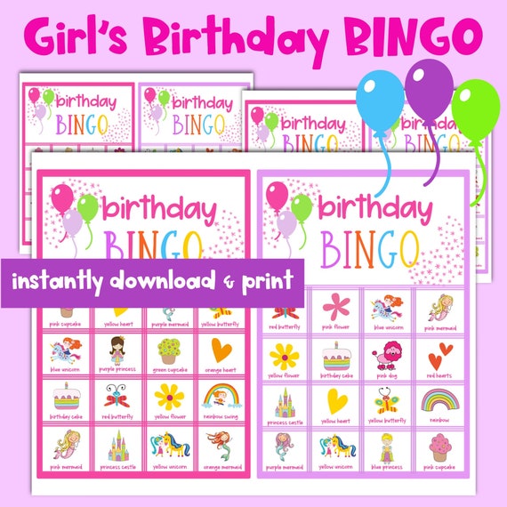Girl's Printable Birthday BINGO Girl's Birthday | Etsy