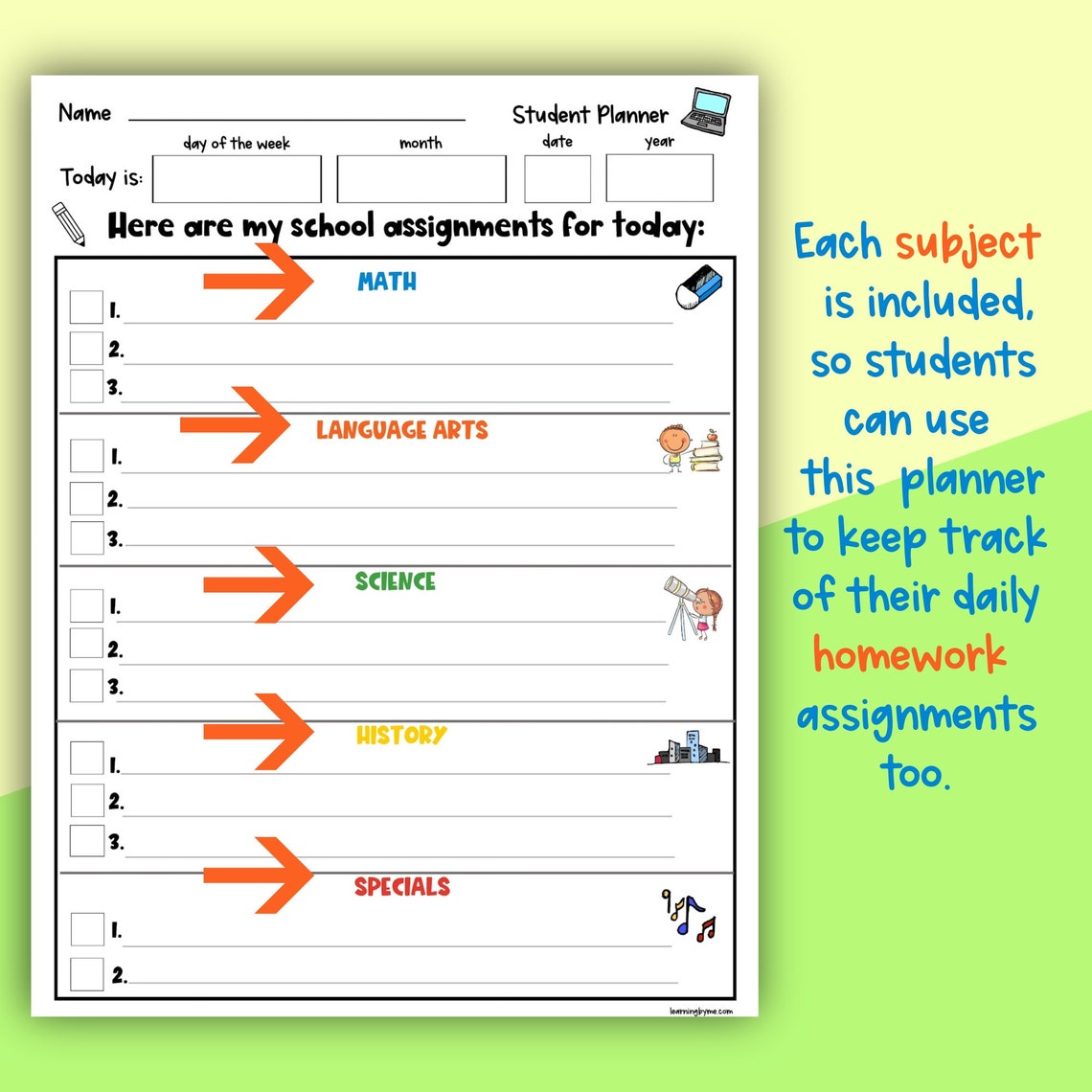 Printable Elementary Student Planner Homeschool Student | Etsy