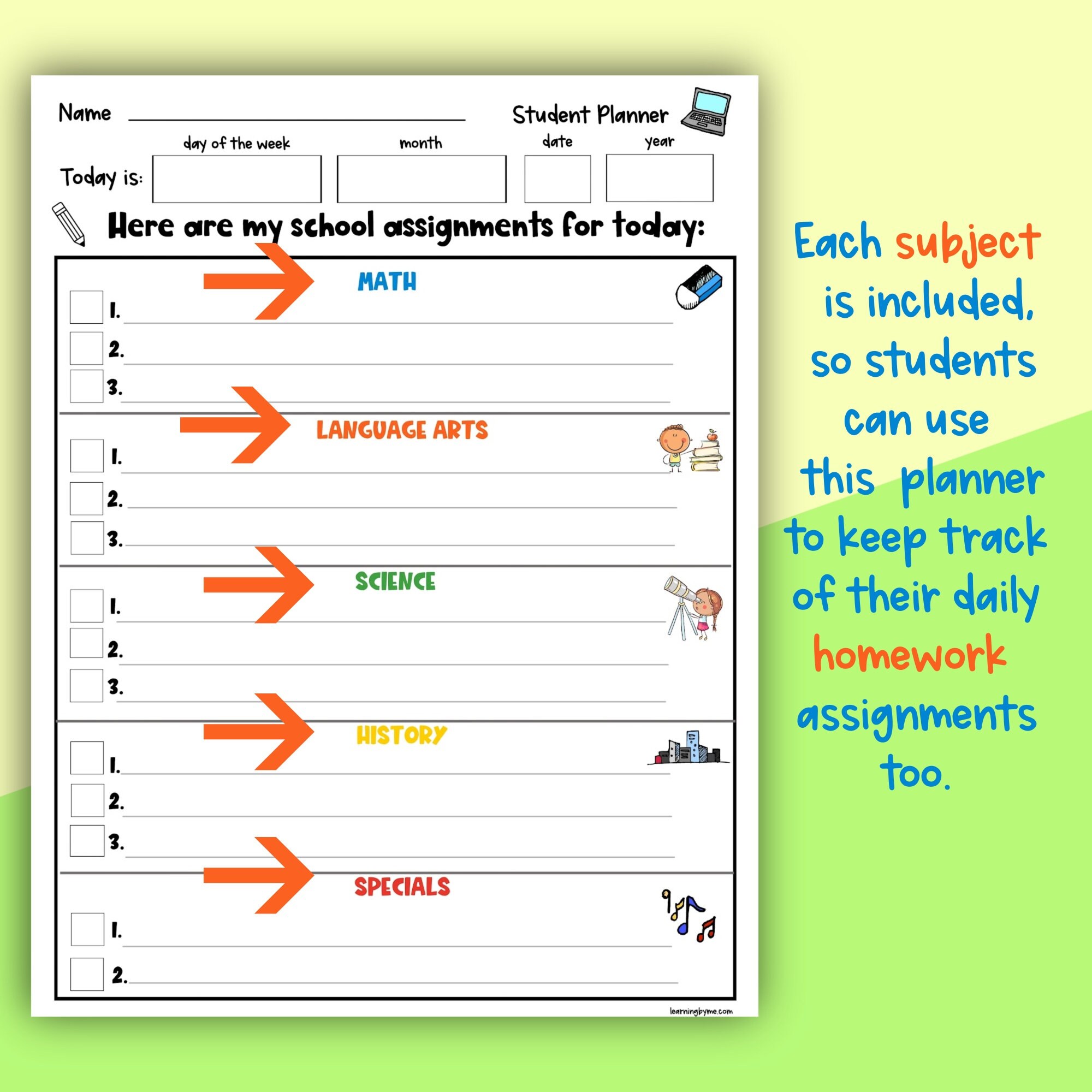 Printable Elementary Student Planner Homeschool Student | Etsy