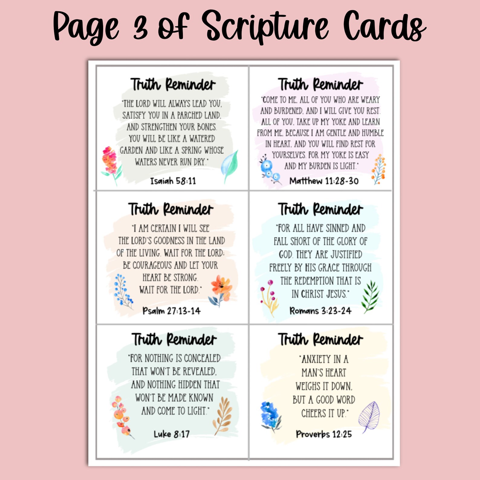 24 Printable Pocket Scriptures Mini Bible Verse Cards Etsy