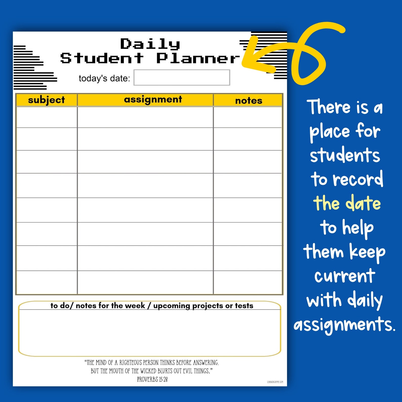 Printable Assignment Planner for Middle &amp; High School Students ...