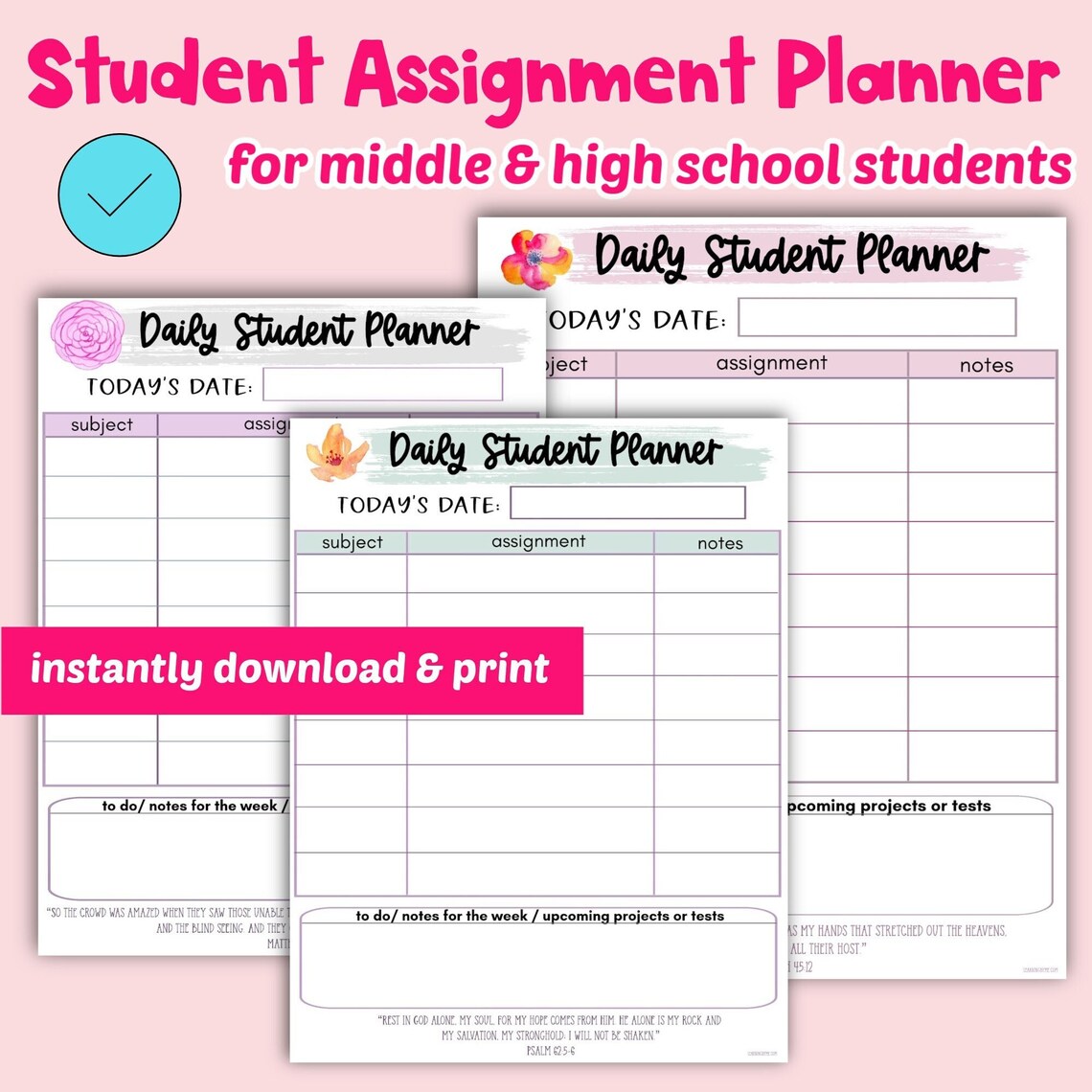 Printable Student Assignment Planners W Bible Verses Etsy
