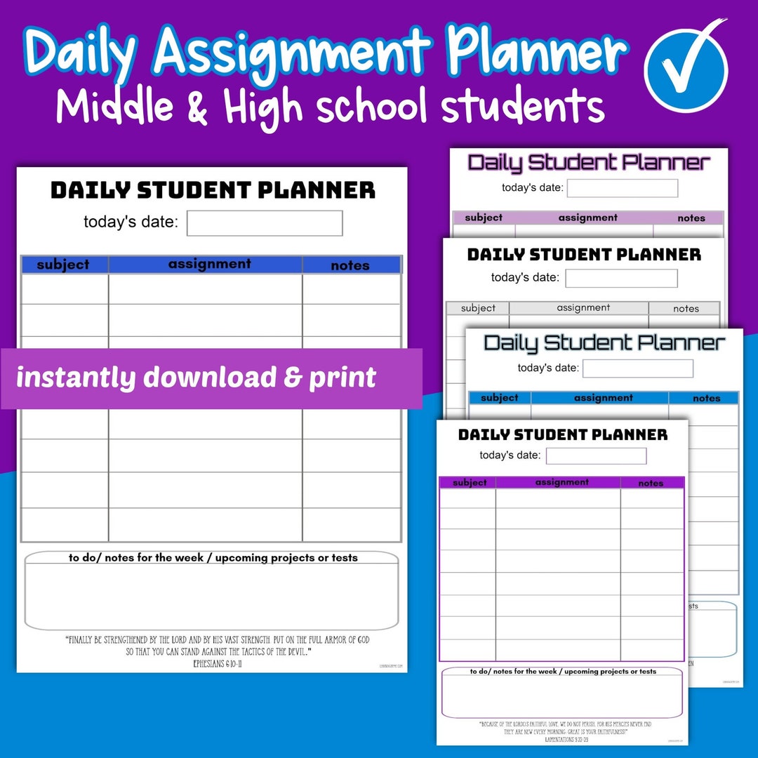 Printable Assignment Planners for Middle & High School Students